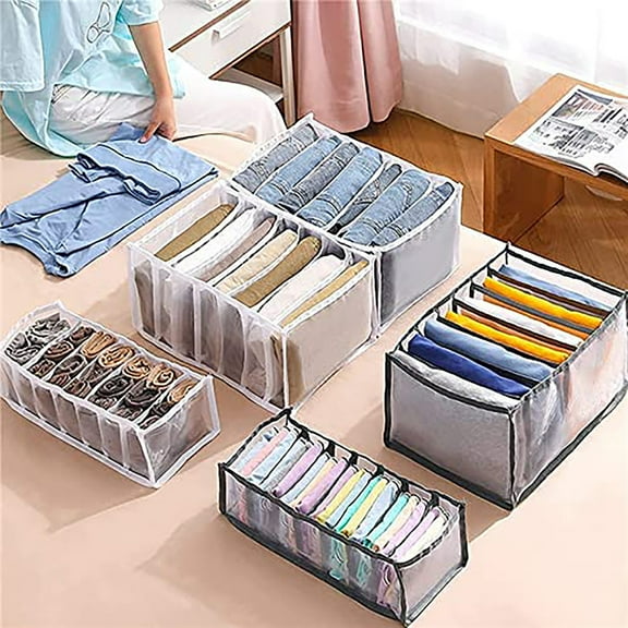 Wardrobe Clothes Organizer 7 Grids, Folded Clothes Organizer for Closet, Clothing Storage Bins,Washable Foldable Drawer Clothes Compartment Storage Box for Closet Bedroom Dorm Room (Gray,1PCS)