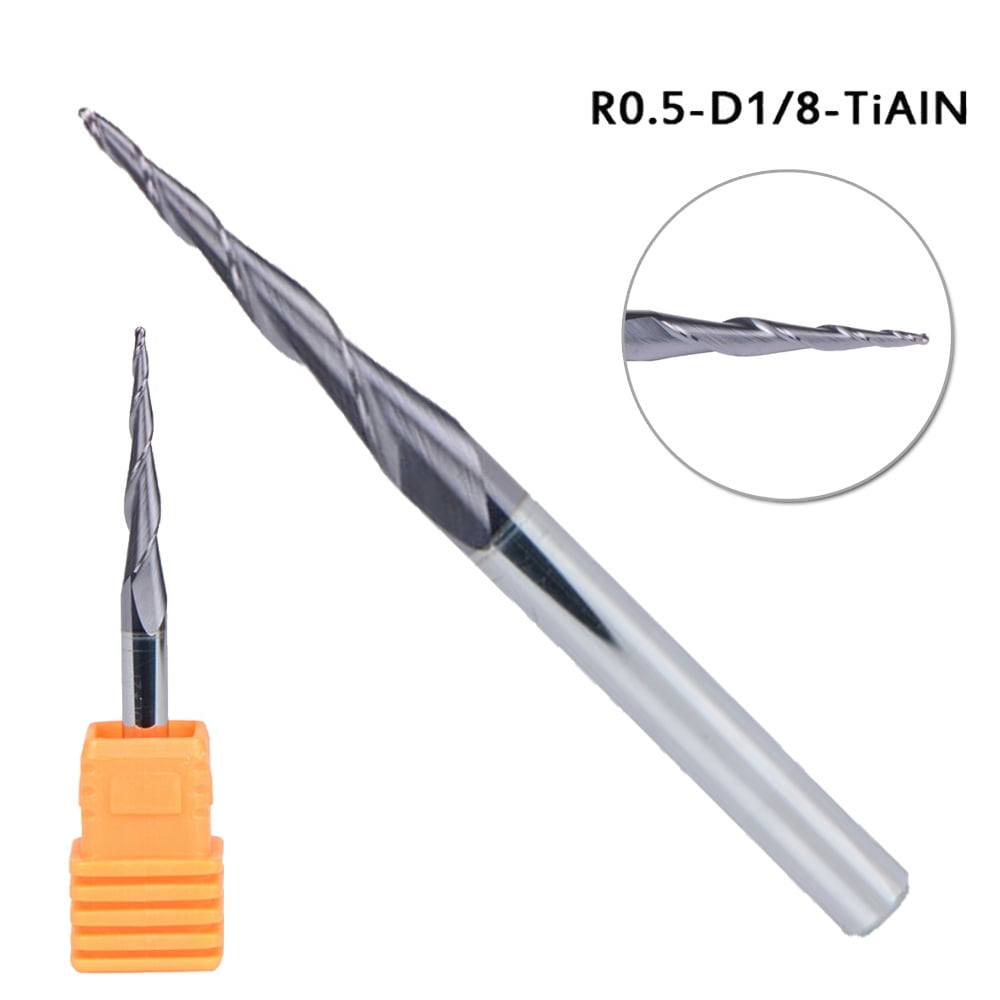 1/8 Shank Radius 0.5mm CNC Carbide Ball Nose Tapered End Mill Bit TiAIN