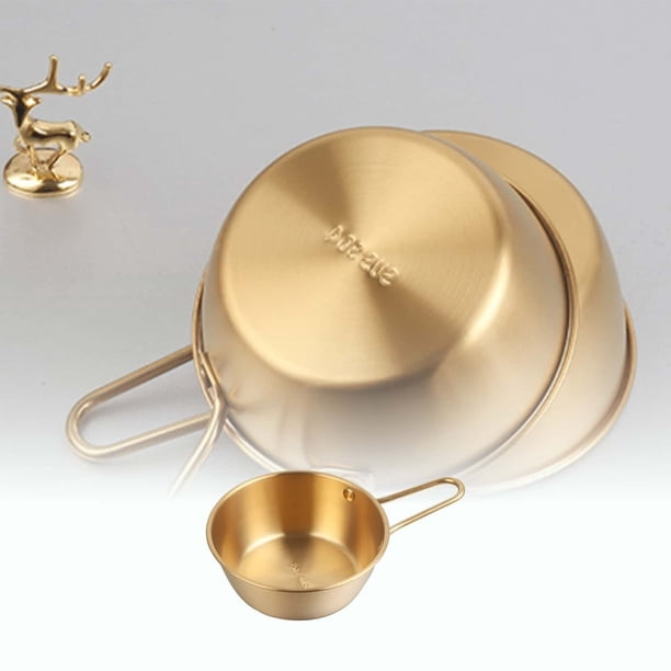 Bol para ramen y aperitivos, bol de acero inoxidable, bol de cocina para preparar comidas al aire libre con asa, fuente para servir, bol para hornear (dorado)
