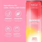 Moment Adaptogen Drink Lemon Grapefruit Sparkling Soda, 11.5 Oz, 12 Pack Cans