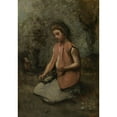 thumbnail image 3 of Jean-Baptiste-Camille Corot 14x18 Black Modern Framed Museum Art Print Titled - Girl Weaving a Garland (1860-65), 3 of 5