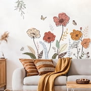 Jimin Boho Flower Wall Stickers, Wildflower Floral Grass Peel and Stick, Wall Art Decals for Living Room Bedroom TV Wall