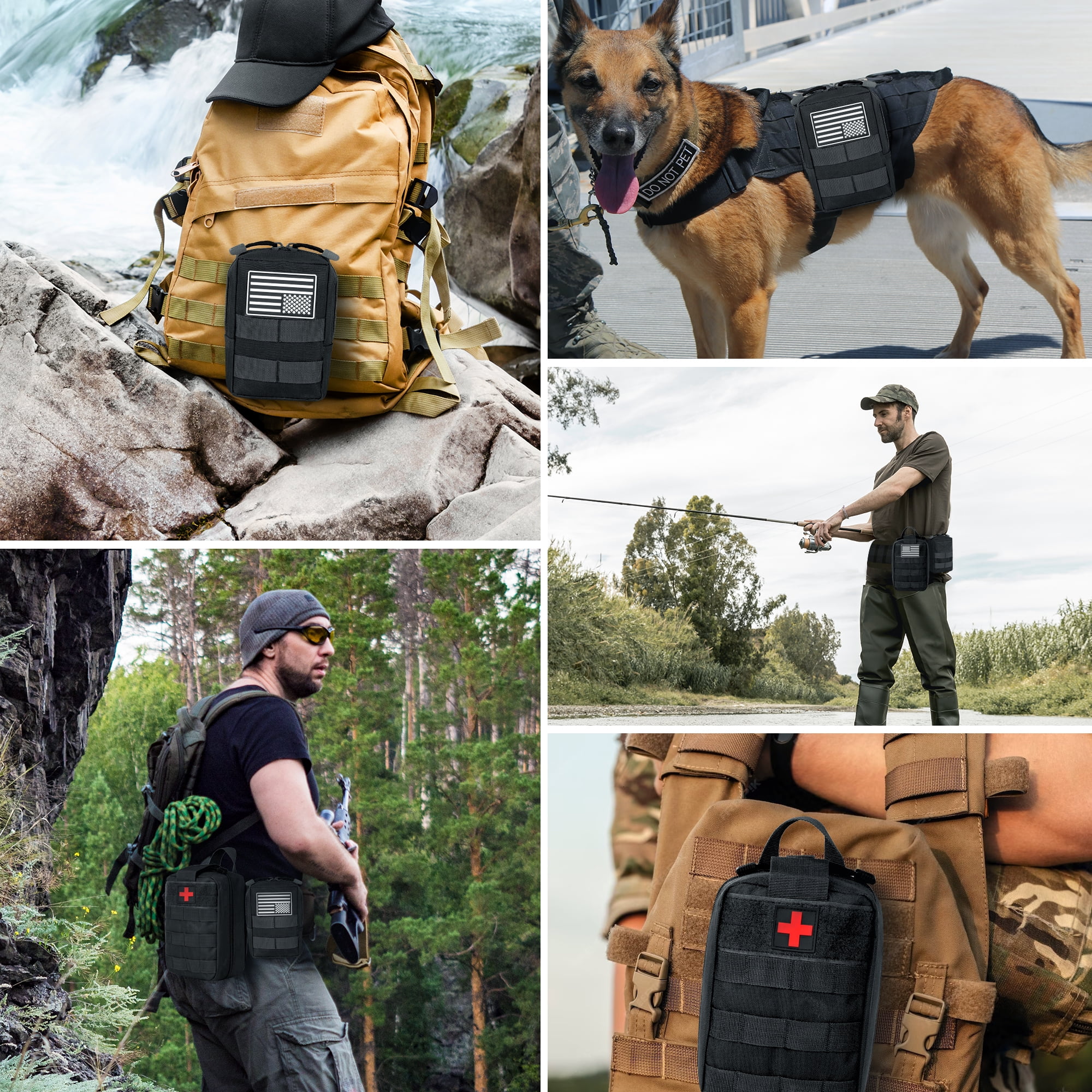 Bombrooster Tactical MOLLE Pouch Kit for Hiking & Camping - 3-in-1 EDC Bag with Phone Holder, Water Bottle Pouch, and First Aid Kit Bag for Outdoor, Duty, Survival Gear