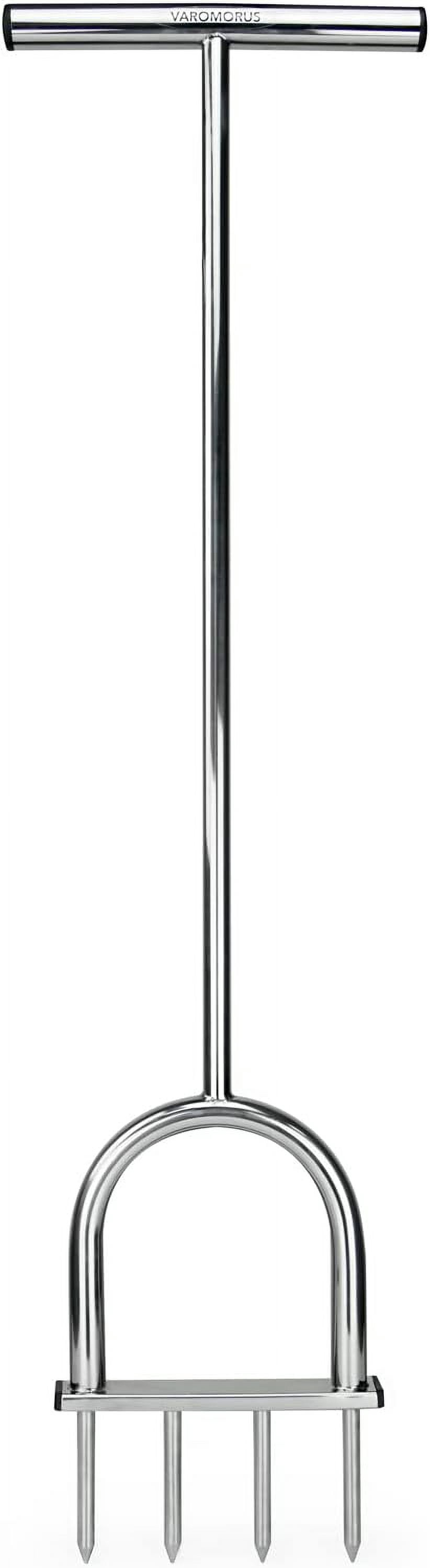 Varomorus Stainless Steel Lawn Spike Aerator, Manual Yard Aeration Tool with T-Handle, 4 Solid Spikes, Rustproof 304 Stainless Steel