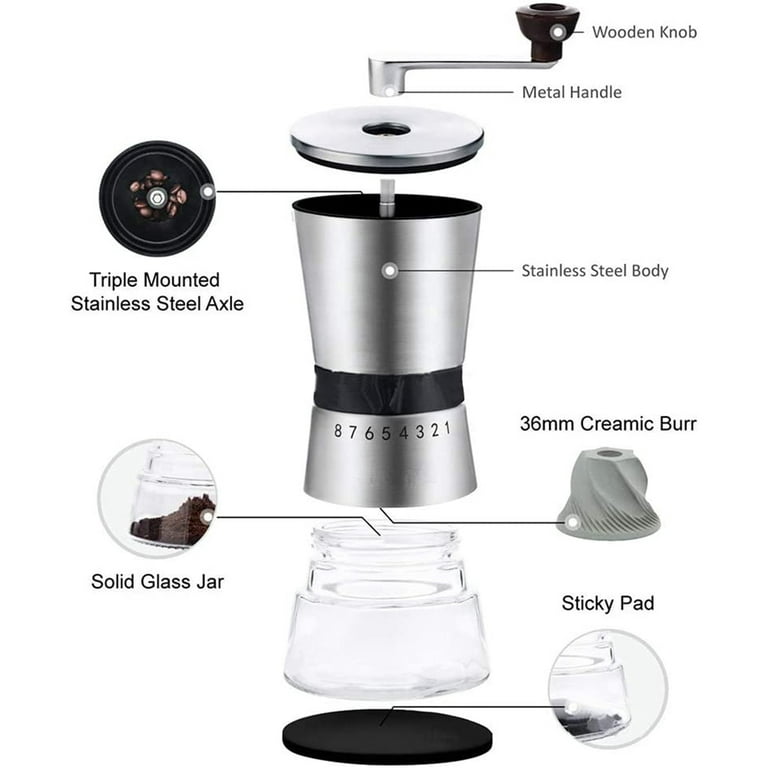  RSNMocha Manual Coffee Grinder Hand Burr Grinder, Coffee Bean  Grinders French Press Espresso to Coarse Coffee Grinder with Portable  Stainless Steel Crank Handheld Grinder for Camping, Kitchen, Travel : Home 
