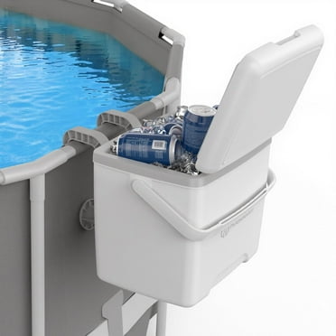 Housolution Pool Drink Cooler with Retention Secure Hanging Bracket and Portable Handle,Poolside Cooler Storage Bin,White
