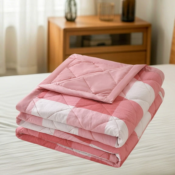 AZXY Summer Quilt,Cooling Comforter for Hot Sleepers,Reversible Breathable Cotton Lightweight Quilt,Plaid Air Conditioning Quilt Thin,100x150cm,Pink