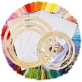 thumbnail image 1 of Kit de inicio de bordado-Kit de bordado que incluye 100 hilos de color, instrucciones, 5 piezas de aros de bordado de bambú, bolsa de embalaje circular y punto de cruz Afortunado Sencillez, 1 of 5