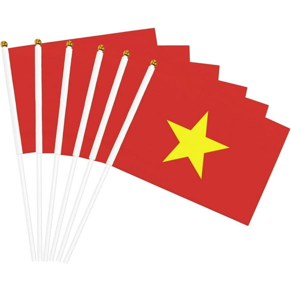 TRAHOO-Vietnam Flags on Stick 20 Pack, Vietnamese Handheld Flags, Small Flags of Vietnam for Festivals Sports Parade Parties Decoration, Anti-Ultraviolet Fade Indoor Outdoor (Vietnam)