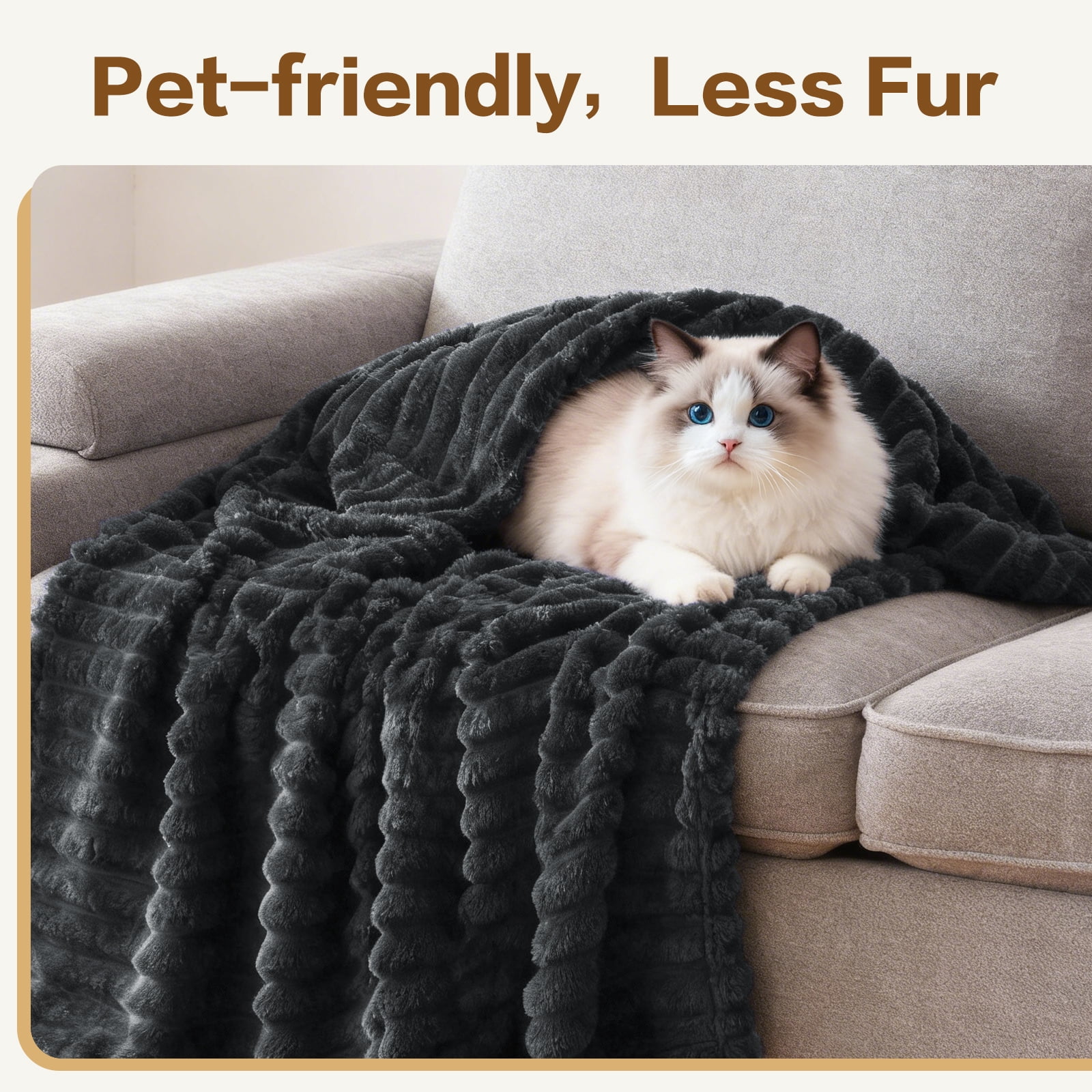 EMONIA Dark Gray Queen Fleece Blanket for Bed, 320GSM Super Soft Cozy Blankets and Throws, Decorative Throw Blankets for Women Men Gifts, Throws with Stripes for Sofa Bed Decor, 90''x90''