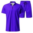 thumbnail image 4 of 2 Piece Short Sets for Men Summer Beach Outfits Striped Texture Zipper Shirts & Shorts Casual Vacation Set, 4 of 5