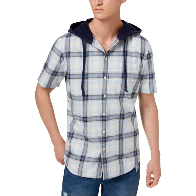 American Rag Camisa con botones Ian con capucha para hombre, azul, grande