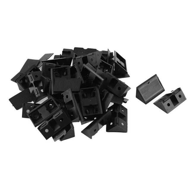 Soportes de esquina de plástico de 90 grados Uxcell para estanterías, ángulos, color negro, 30 piezas