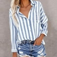thumbnail image 2 of ABATAB Womens Button down Stripe Printed Shirts Cotton Linen Long Sleeve Classic Blouses Casual Collared Work Shirts Tops with Pockets(Large,Light Blue), 2 of 5