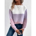 thumbnail image 4 of Suéter Informal de Cuello Redondo, Acanalado, de Punto con Bloques de Color, Hombros Caídos y Larga para Mujer, Otoño e Invierno. Púrpura XXL, 4 of 9