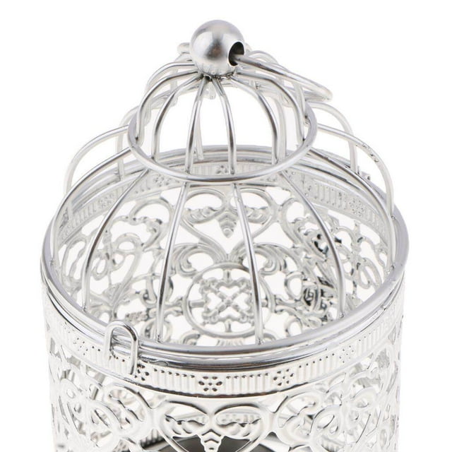 facefd Electroplated Metal Birdcage Shape Tea Light Candle Holder B-Silver