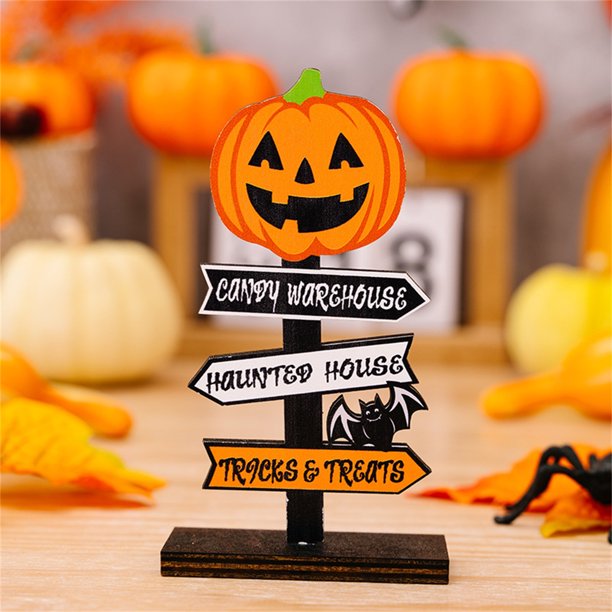 Ktyne Halloween Tabletop Decorations, Wooden Ghost/Pumpkin Sign Blocks