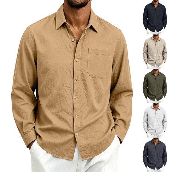 Bxsruta Mens Button Down Shirts Long Sleeve Loose Fit Casual Button Up Tops with Chest Pocket