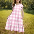 thumbnail image 5 of Ugoldhm Girls' Summer Plaid Fit & Flare Beach Sundress Short Sleeve, Crew Neck, Casual Style for 6-15 Years, 5 of 7