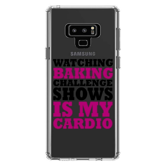 DistinctInk Clear Shockproof Hybrid Case for Samsung Galaxy Note 9 - TPU Bumper Acrylic Back Tempered Glass Screen Protector - Watching Baking Shows is My Cardio