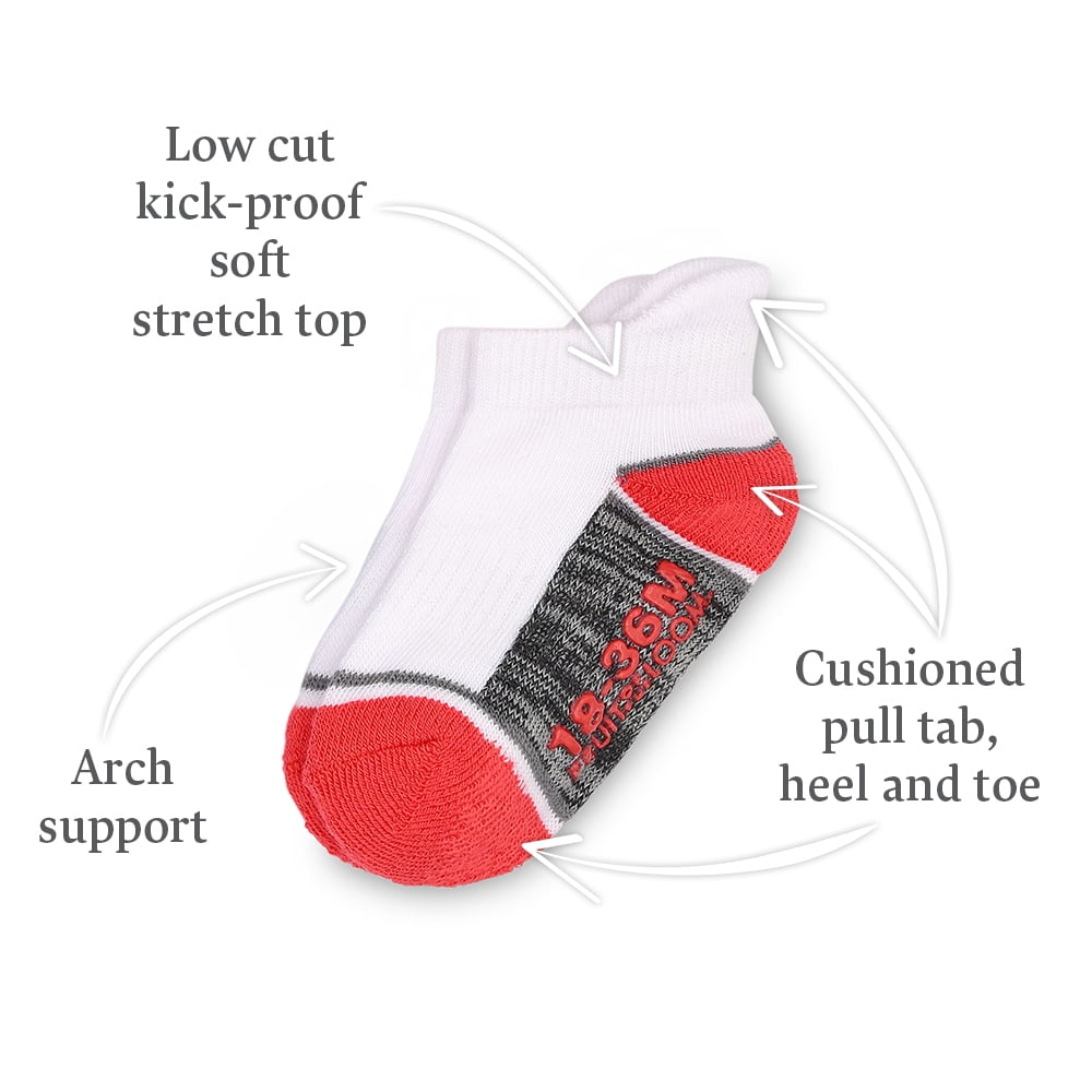Fruit of the Loom Baby and Toddler Boy Cushion Gripper Low Cut Socks, 18+3 Bonus Pack, Sizes 6M-5T