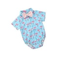 thumbnail image 5 of Arvbitana Newborn Baby Boys Gentleman Romper Cartoon Printed Lapel Short Sleeve Shirt Bodysuit + Solid Color Bow Tie Casual Overall Jumpsuit 2Pcs 0-18M, 5 of 7