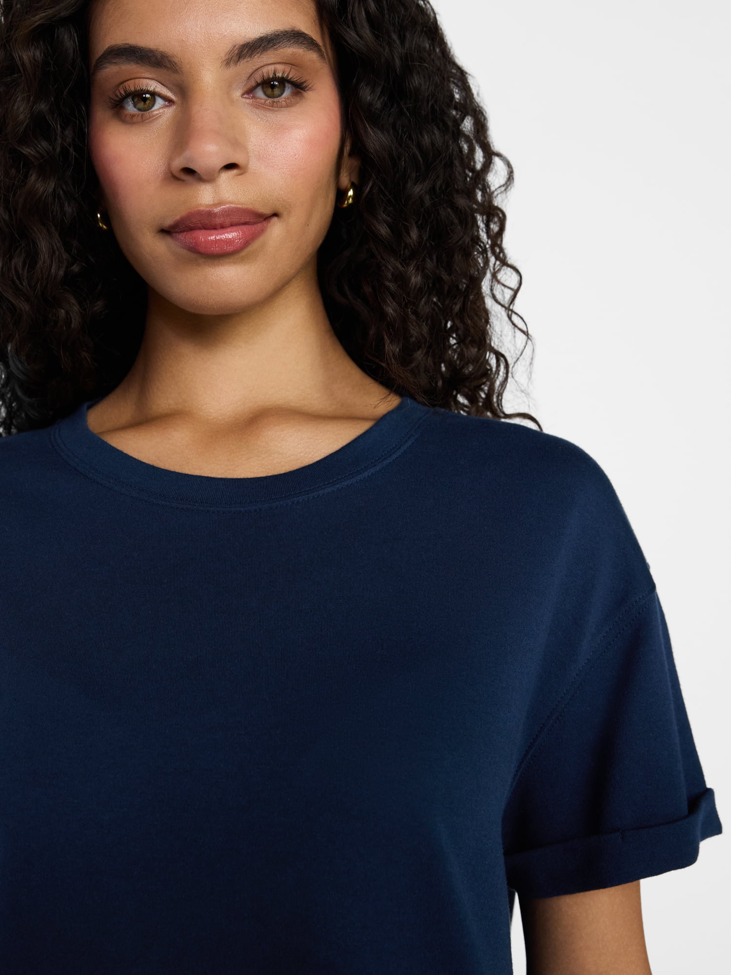 Time and Tru Women's Cotton T-Shirt Dress with Short Sleeves, Sizes Xs-xxxl, Blue