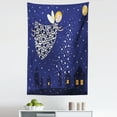 thumbnail image 1 of Night Tapestry, Girls Cartoon in Sky Casting Magic over Houses Hearts Stars, Fabric Wall Hanging Decor for Bedroom Living Room Dorm, 5 Sizes, Blue Marigold White, by Ambesonne, 1 of 1