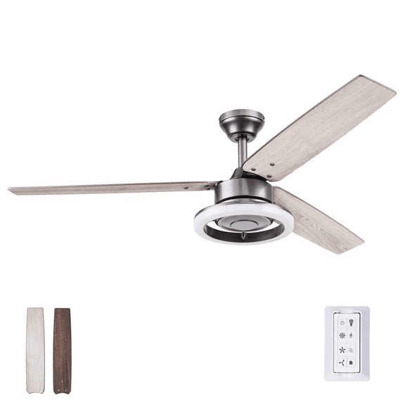 Prominence Home 52" Orbis Bright White Remote Control Ceiling Fan, 3 Blades, LED Ring