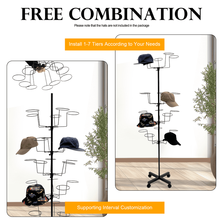 Adjustable Hat Tree For Collection 14 Hook Hat Rack Stand With Wheels ...