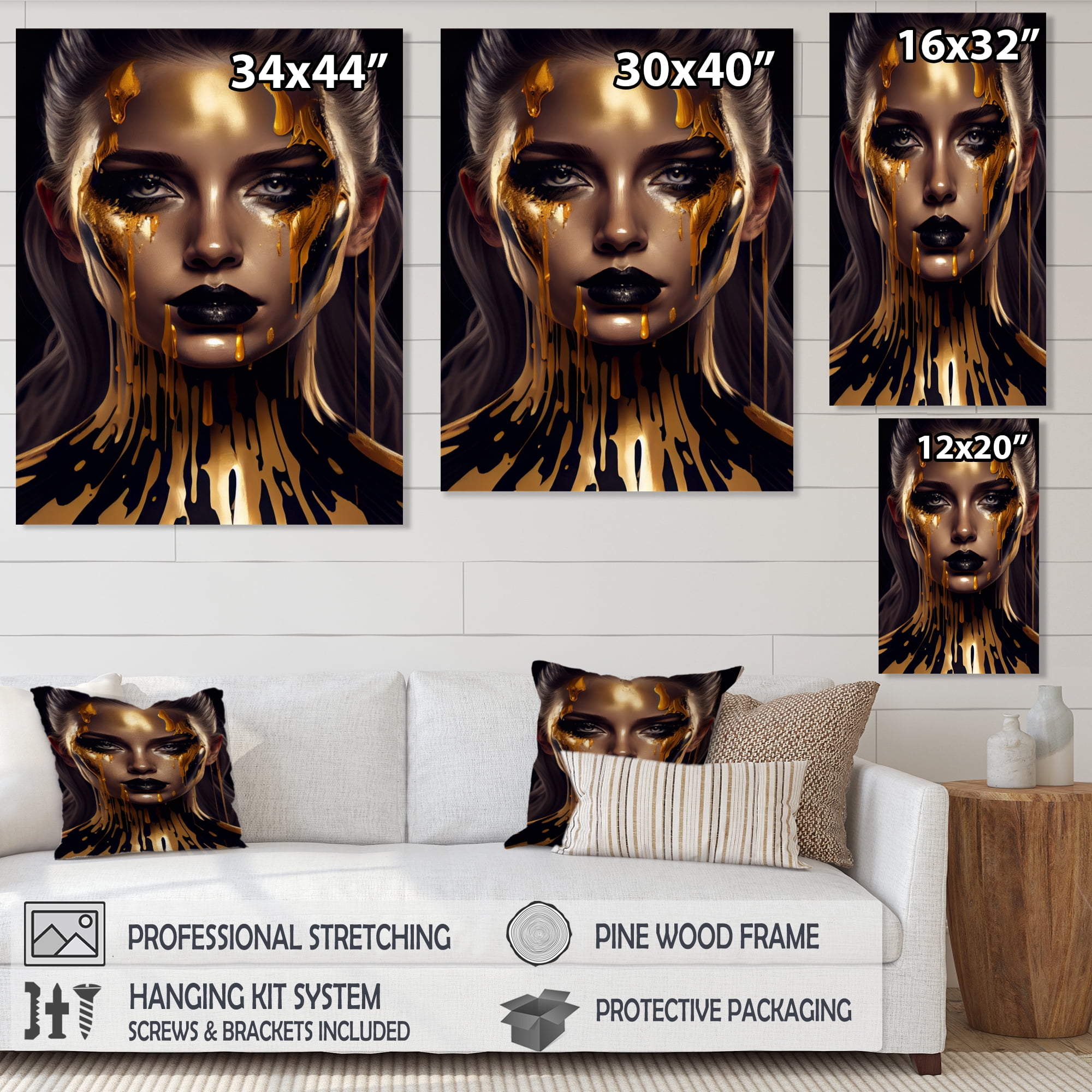 Designart Sensual Liquid Gold Woman VII Canvas Wall Art