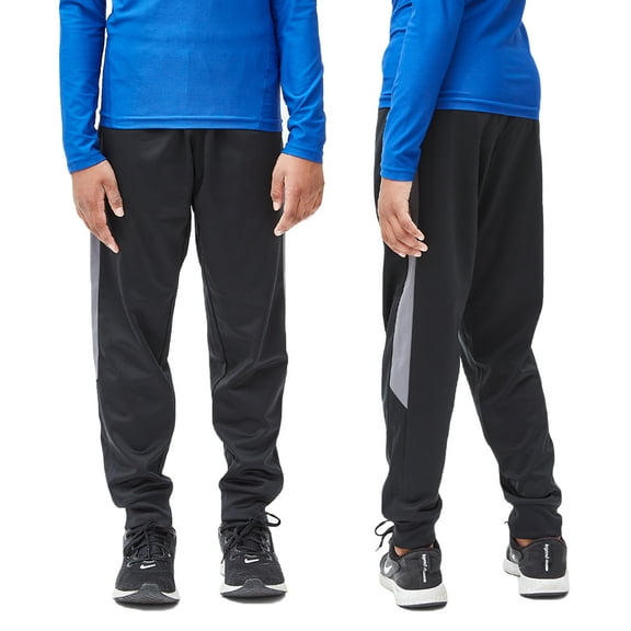 DEVOPS 2 Pack Boys Active Performance Workout Athletic Training Pants Jogger Sweatpants Gymwear (Large, Black/Black)