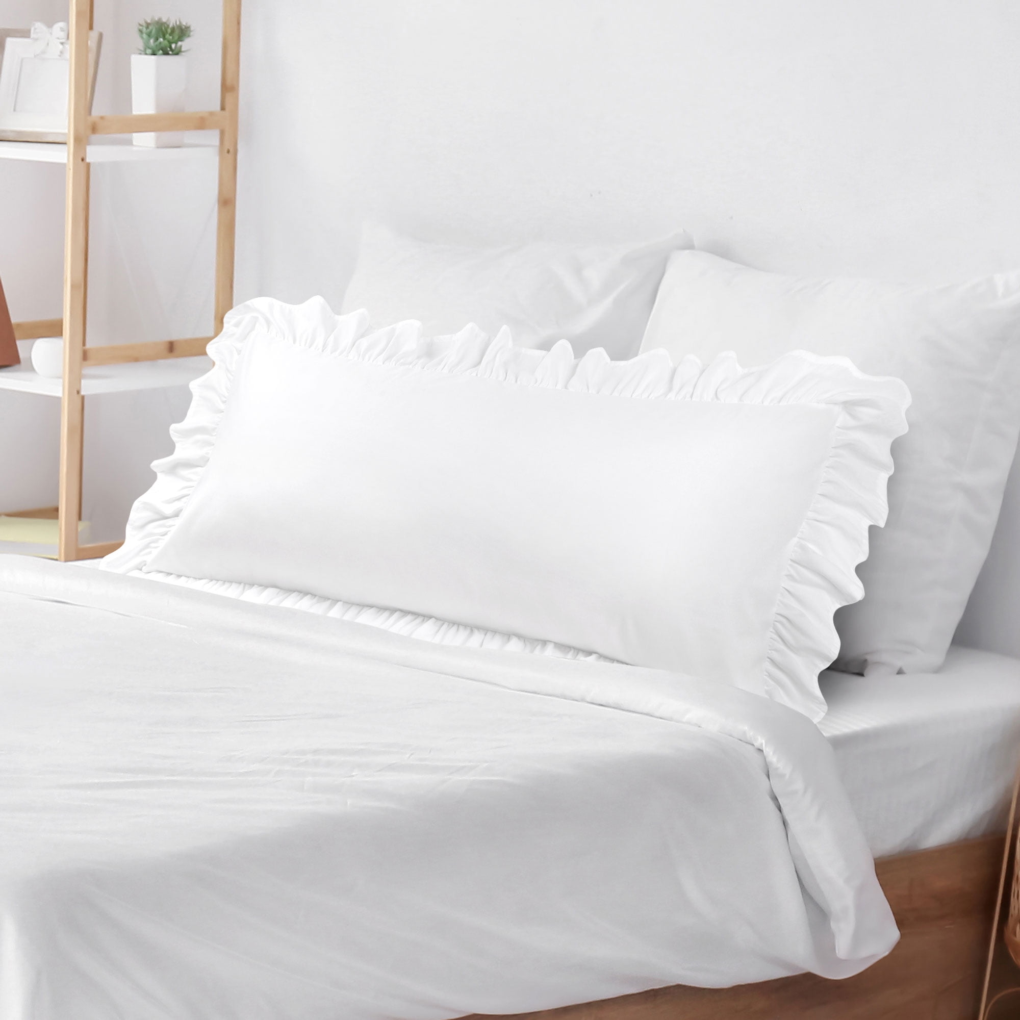 Unique Bargains Microfiber Ruffle Envelope Closure Body Pillowcases White 20"x48"