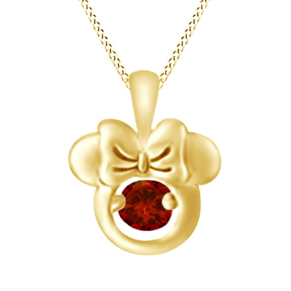 AFFY Dancing Simulated Red Garnet Minnie Mouse 14K Yellow Gold Over Sterling Silver Pendant Necklace, 18"