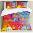 thumbnail image 1 of Spanish Duvet Cover Set King Size, Feliz Cumpleanos Happy Birthday Party with Elephants Flowers Kids Baby Nursery, Decorative 3 Piece Bedding Set with 2 Pillow Shams, Multicolor, by Ambesonne, 1 of 3