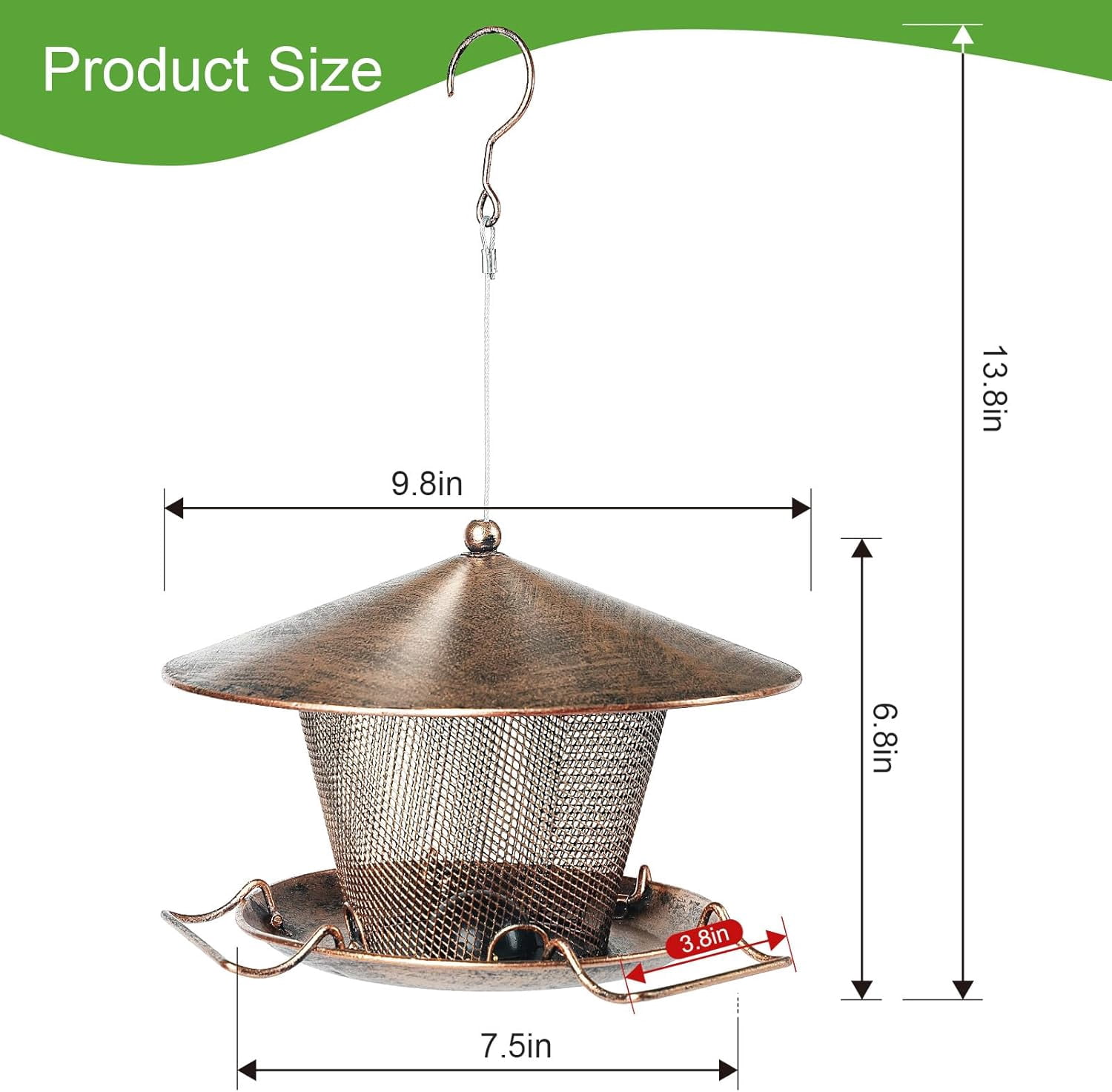 Samhe Bird Feeder for Outdoor, Metal Hanging Wild Bird Feeder with 9.8" Roof 3 lbs Seeds Capacity