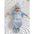 thumbnail image 6 of BemeyourBBs Newborn Baby Boy Little Bro Outfit Waffle Knit Baby Sleepsacks Sleep Bag Knotted Gown and Hat Set Stripe Letter Embroidery Long Sleeve Sleepwear, 6 of 9