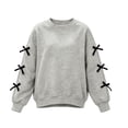 thumbnail image 4 of fnnxnal Girls Oversized Long Sleeve Crewneck Pullover Sweatshirt with Bow Detail - Gray,Size 11-12T, 4 of 8