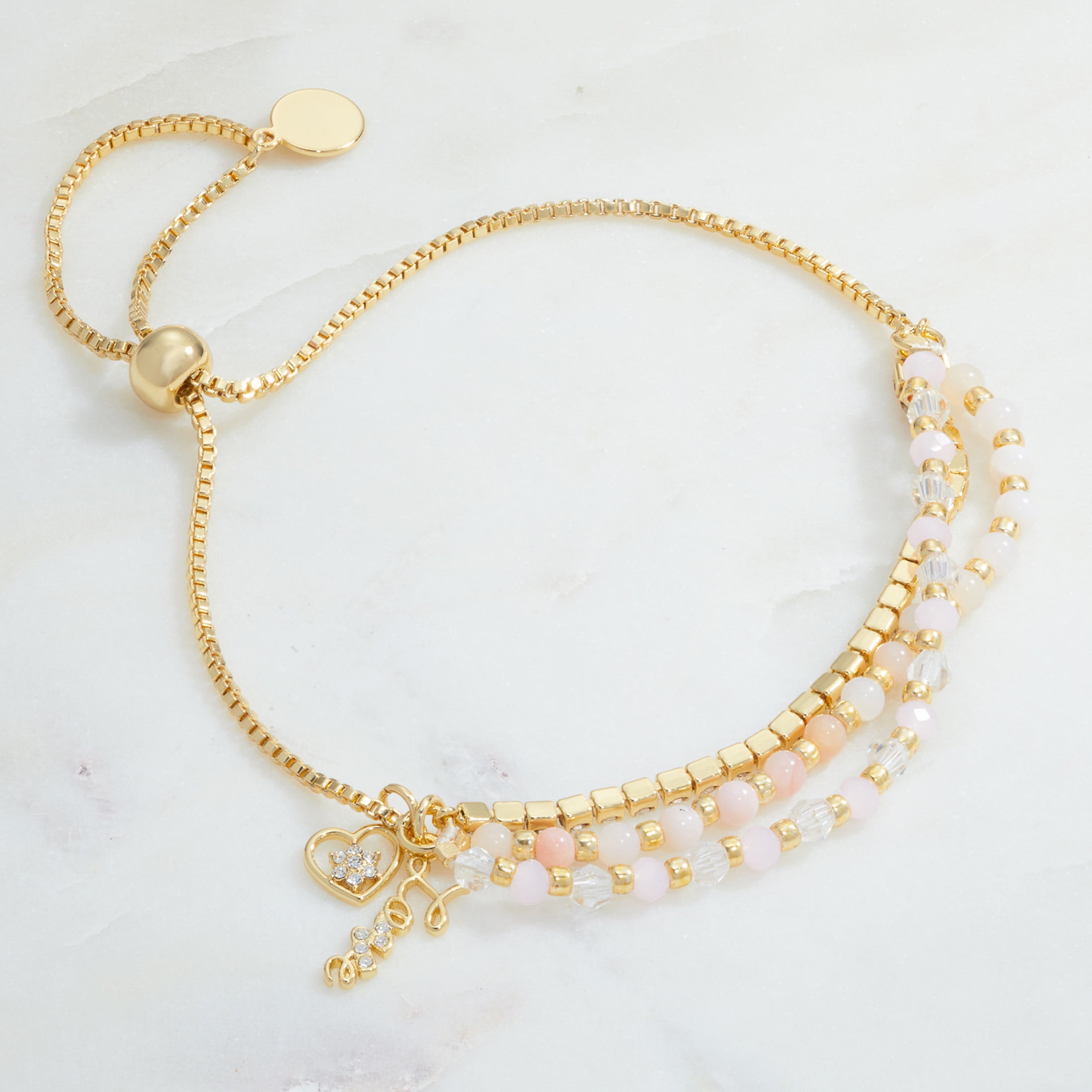 Believe by Brilliance Gold Plated Triple Strand with Pink Crystals, Love Bracelet