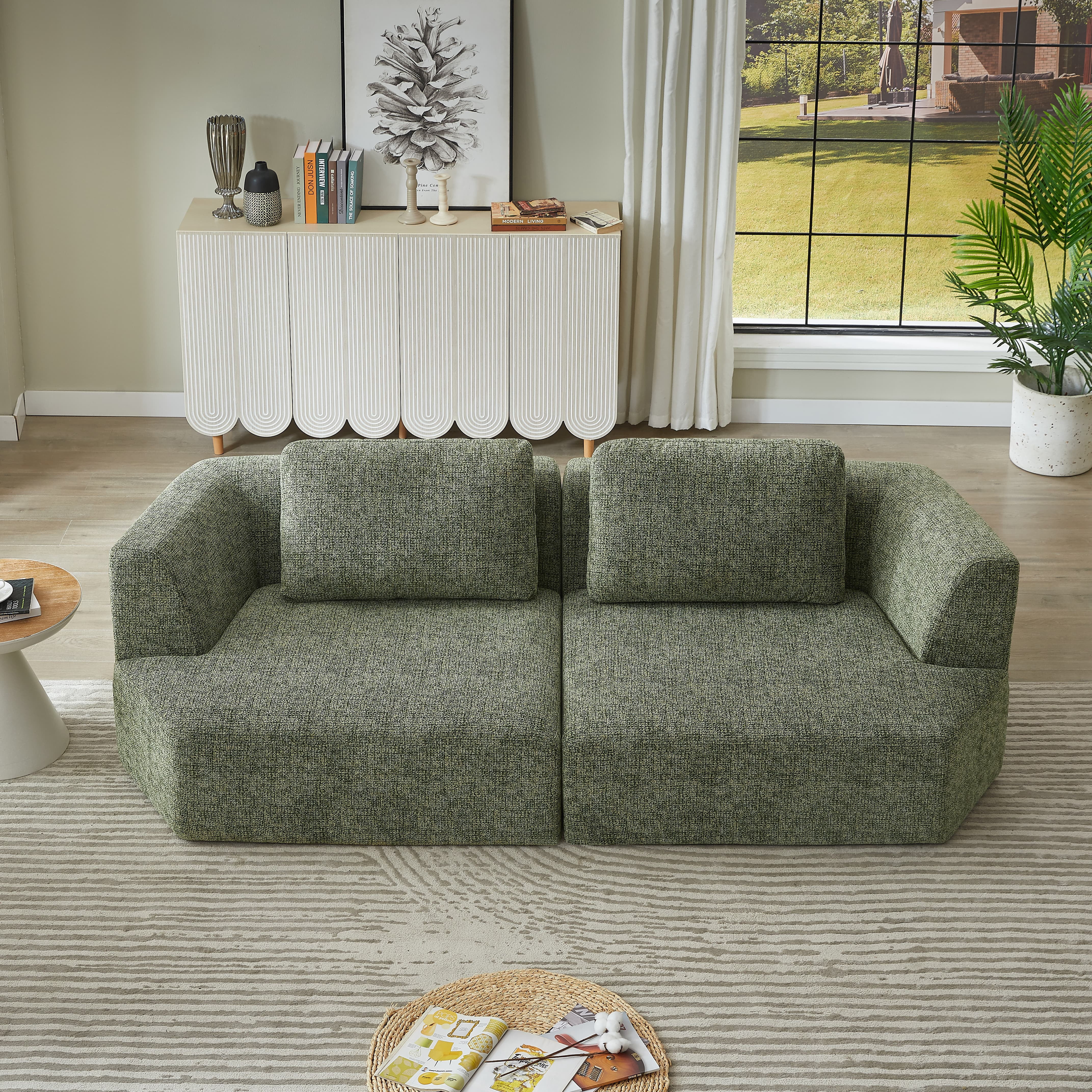 MAYEERTY Oversized 3 Seater Compressible Chenille Sectional Sofa, Modern & Space-Saving for Living Room, 98*43*32"Green