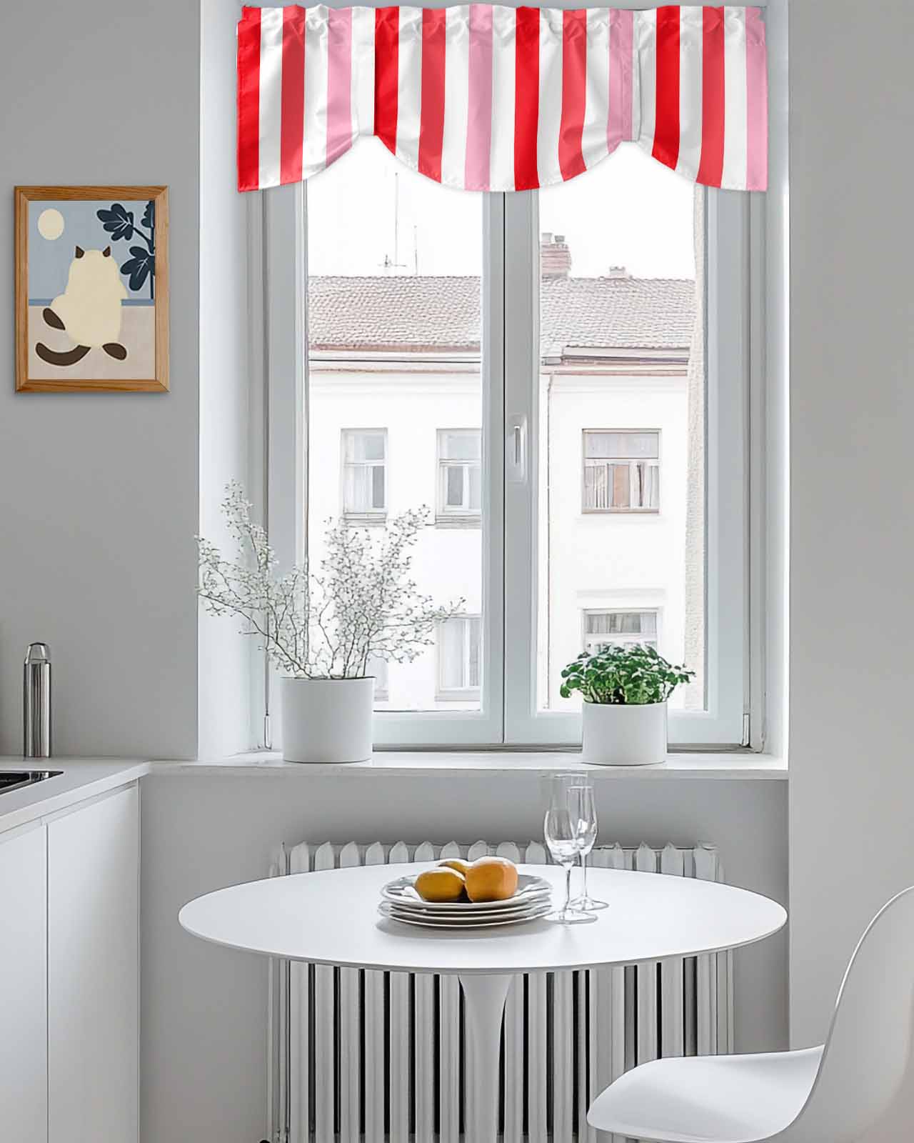 Red Pink Ombre Stripes Tie Up Valances Curtain, Adjustable Kitchen Minimalist Abstract Vertical Striped Valances for Windows Decor, Rod Pocket Short Curtains Set for Bedroom/Bathroom, 54"x18"