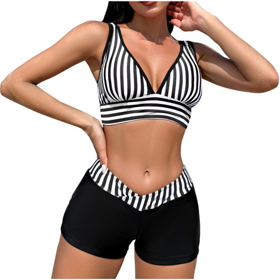 Babysbule Bikinis for Women Women's Split Body Striped Fashionable Printed Swimsuit Summer Split Body Swimwear Set