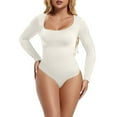 thumbnail image 2 of Viluyesy Womens Long Sleeve Shapewear, Seamless Tight Fit Tummy Control Scoop Neck Yogo Sculpting Butt Bodysuit White XL, 2 of 6