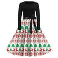 thumbnail image 1 of Robes de Fête de Noël pour Femmes 2024 Vintage Nouveau Col Rond Mode Imprimé Manches Longues Grande Robe Évasée (Taille: S), 1 of 2