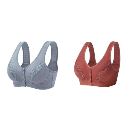 Rinsvye 2 Pcs Womens No Steel Ring Seamless Bras for Women Front Close Bra T Bra Sports Back Plus Size Seamless Bras Unlined Bra for Large Bras Packs Bust