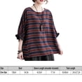 thumbnail image 2 of Camiseta de rayas de lino de algodón de mujer vintage O cuello media manga volantes suelta camisa Romacci Camiseta rayada, 2 of 7