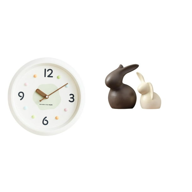 Reloj de pared,Reloj de pared decorativo,moderno y elegante.,Reloj de pared redondo silencioso y sin tictac,regalo,Estatua de cerámica,Juego de estatuas de cerámica para decoración de mesa