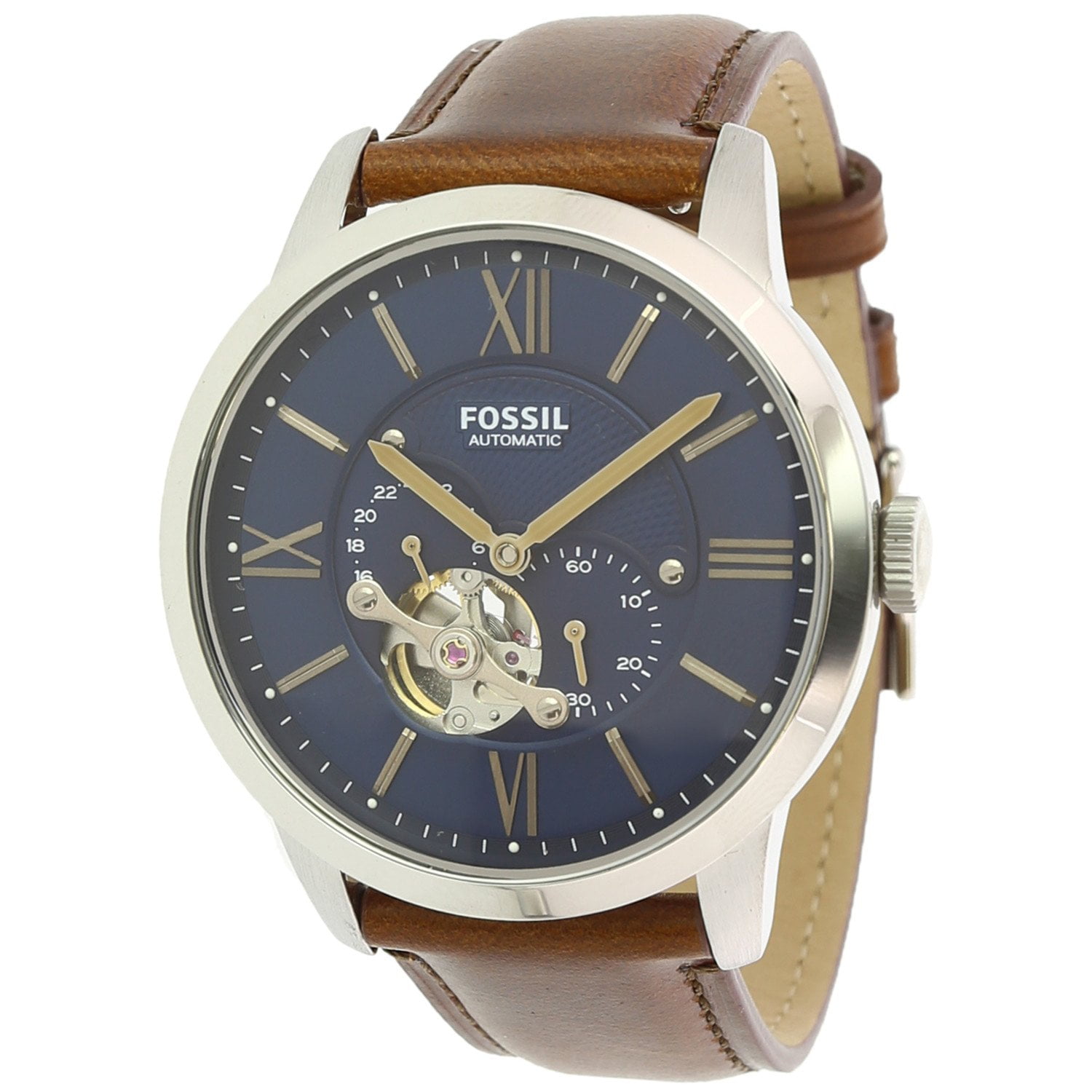 Fossil Townsman Automatic Blue Dial Brown Leather Strap Watch for Men - ME3110