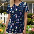 thumbnail image 4 of COMVALUE Easter Scrub Tops Women Bunny Egg Hunt Print Medical Scrubs Top Stretchy Plus Size V Neck Short Sleeve Nurse Uniforms (Navy, S), 4 of 7