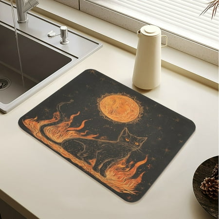 

Wobogo Inferno Feline Illuminated Folio Dish Drying Mats Diatomaceous Earth Super Absorbent Non-slip Rubber Sole 19.7×15.7in